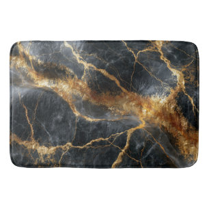 Abstract 3D Liquid Gold and Dark Marble Texture  Bath Mat