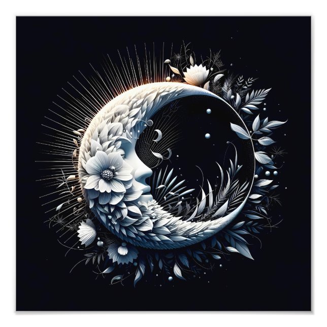 Abstract 3D Shape Half Moon Face Flowers Neutral Photo Print (Front)