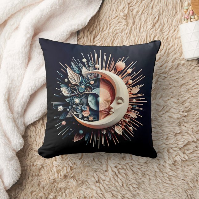 Abstract 3D Shape Half Moon Face Flowers Spikes Throw Pillow (Blanket)