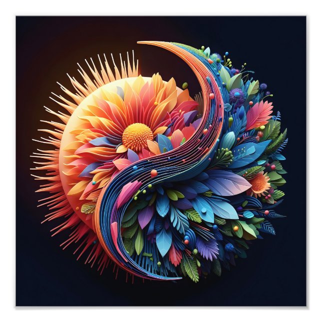 Abstract 3D Shape Yin Yang Flowers Vibrant Colours Photo Print (Front)