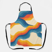 Abstract 70s Retro Orange Blue Wavy Stripe Pattern