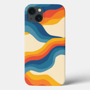 Abstract 70s Retro Orange Blue Wavy Stripe Pattern iPhone 13 Case
