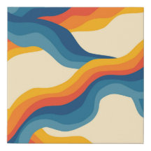 Abstract 70s Retro Orange Blue Wavy Stripe Pattern