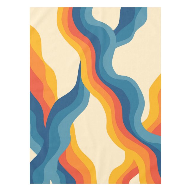 Abstract 70s Retro Orange Blue Wavy Stripe Pattern Tablecloth (Front)
