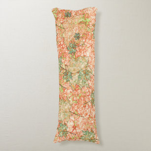 Abstract acer leaves on scratched coral background body pillow