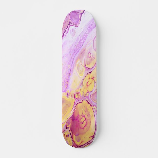 Abstract Acrylic Paint Backdrop with Pink Powder Skateboard (Front)
