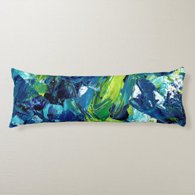 Abstract Acrylic Paint in Blue Body Pillow (Front)
