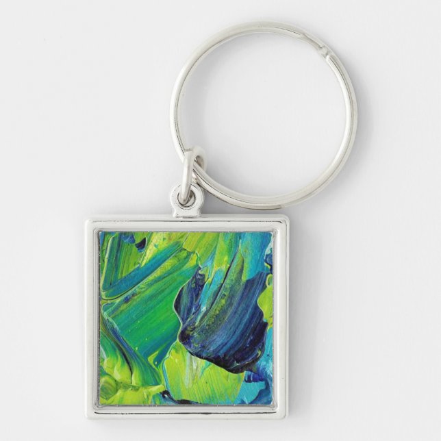 Abstract Acrylic Paint in Blue Keychain (Front)
