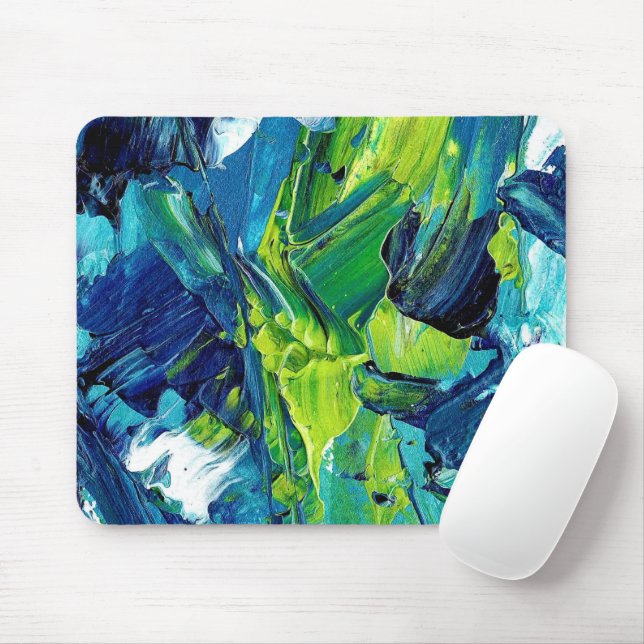 Abstract Acrylic Paint in Blue Mouse Pad (With Mouse)