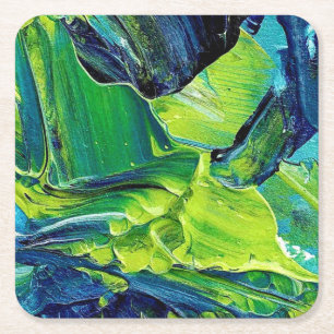 Abstract Acrylic Paint in Blue Square Paper Coaster