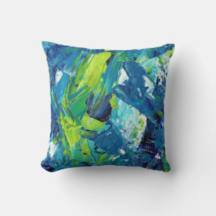 Abstract Acrylic Paint in Blue Throw Pillow