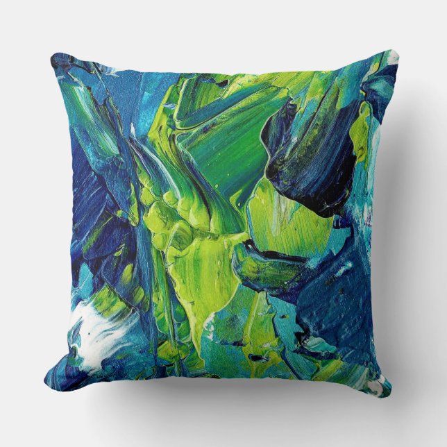 Abstract Acrylic Paint in Blue Throw Pillow (Front)