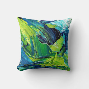 Abstract Acrylic Paint in Blue Throw Pillow