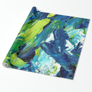 Abstract Acrylic Paint in Blue Wrapping Paper