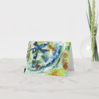 Abstract Acrylic painting in blues, tan and yellow