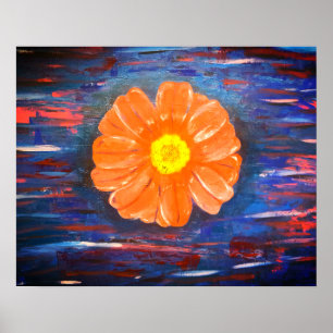 Abstract Acrylic Painting with Flower Poster