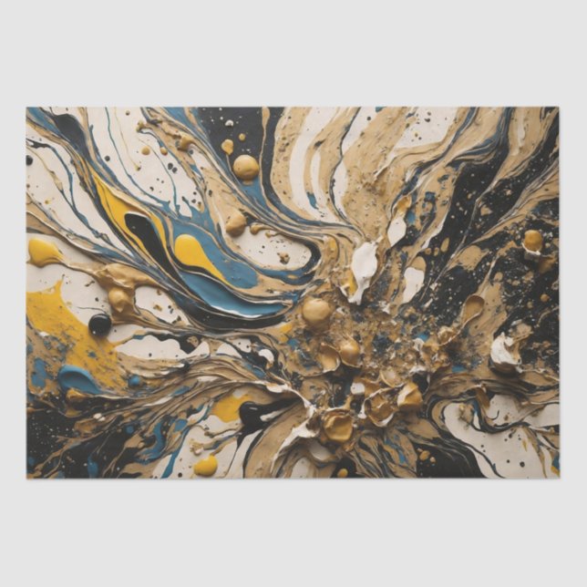 Abstract Acrylic Splash In Blue, Yellow And Black Tissue Paper (Front)