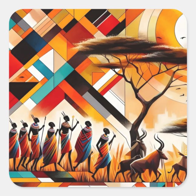 Abstract African Art Masai Geometric Square Sticker (Front)
