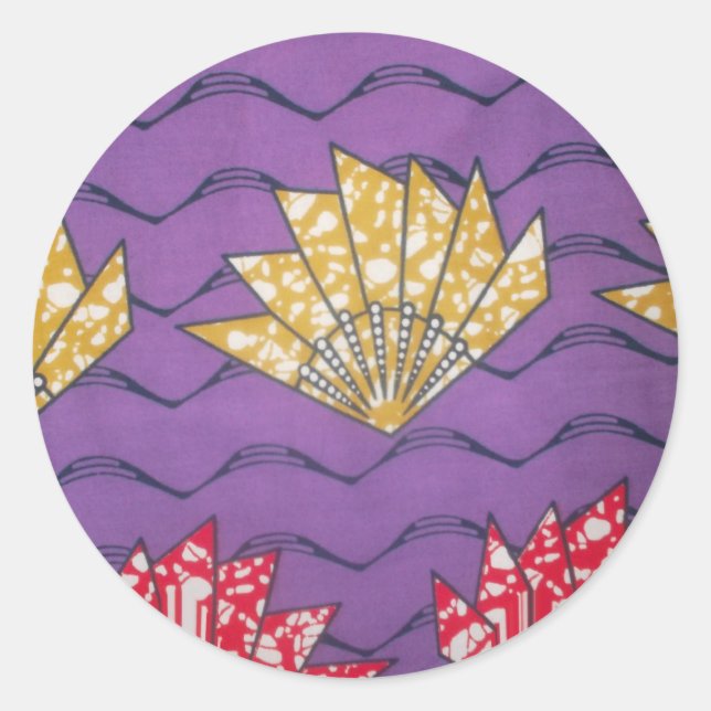 Abstract African Art: Purple Passion Waves Classic Round Sticker (Front)