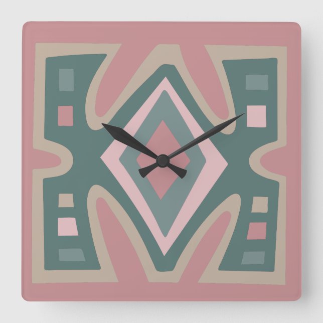 Abstract African geometric tribal pattern Square Wall Clock (Front)