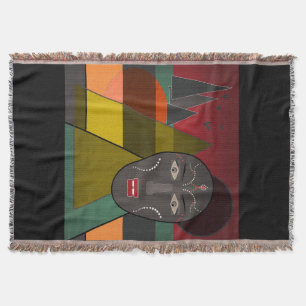 Abstract african mask in retro vintage colours throw blanket