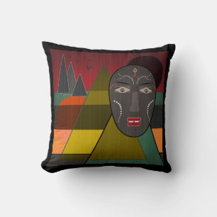 Abstract african mask in retro vintage colours throw pillow