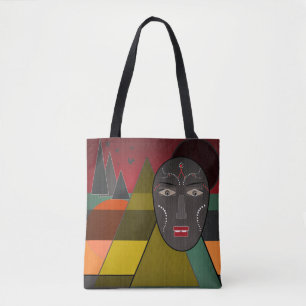 Abstract african mask in retro vintage colours tote bag