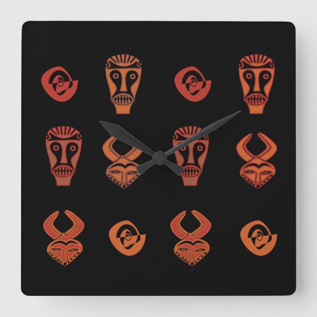 Abstract african tribal art square wall clock (Front)