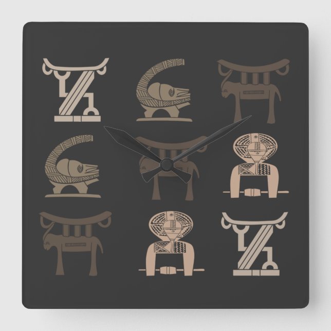 Abstract african tribal art square wall clock (Front)
