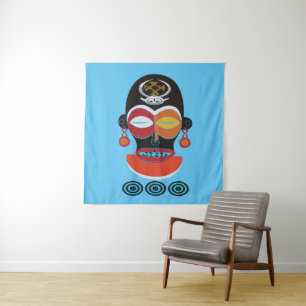 Abstract African Tribal colourful tattoo face art Tapestry