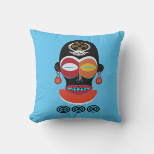 Abstract African Tribal Colourful Tattoo Face art Throw Pillow