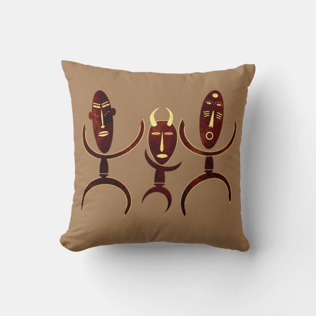 Abstract African tribal dancing scene Throw Pillow (Front)