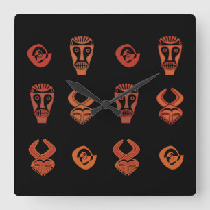 Abstract African tribal face art Square Wall Clock