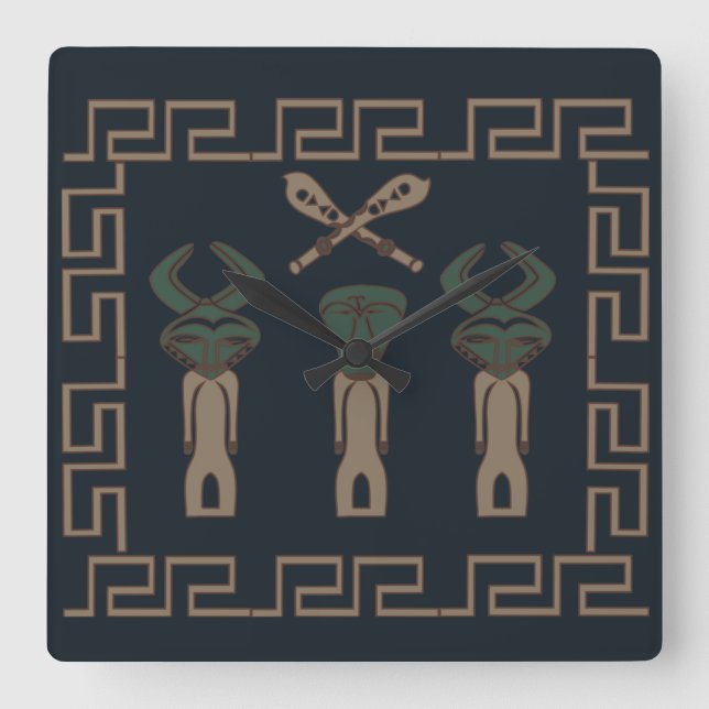 Abstract African tribal ritual scene art Square Wall Clock (Front)