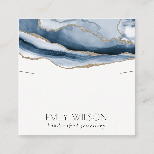 Abstract Agate Blue Gold Necklace Band Template Square Business Card (Front)