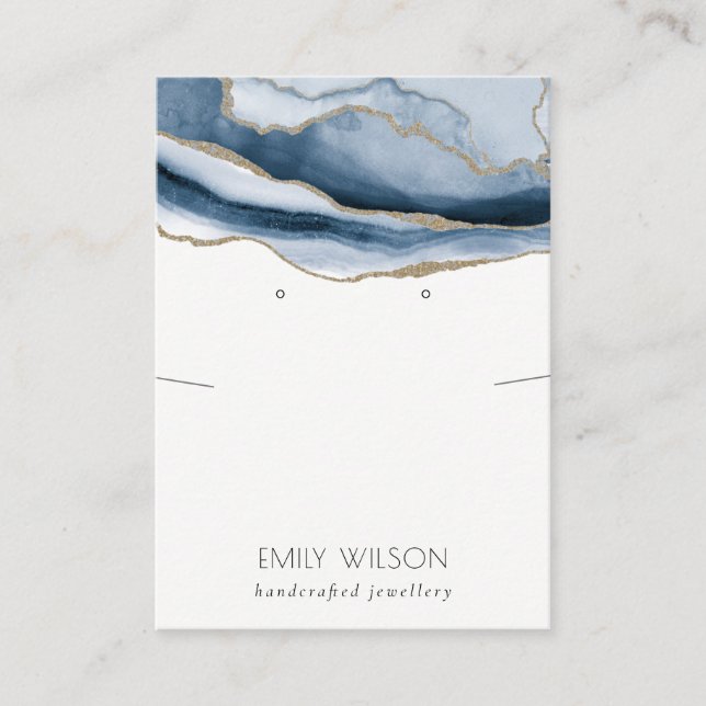 Abstract Agate Blue Gold Necklace Earring Display Business Card (Front)