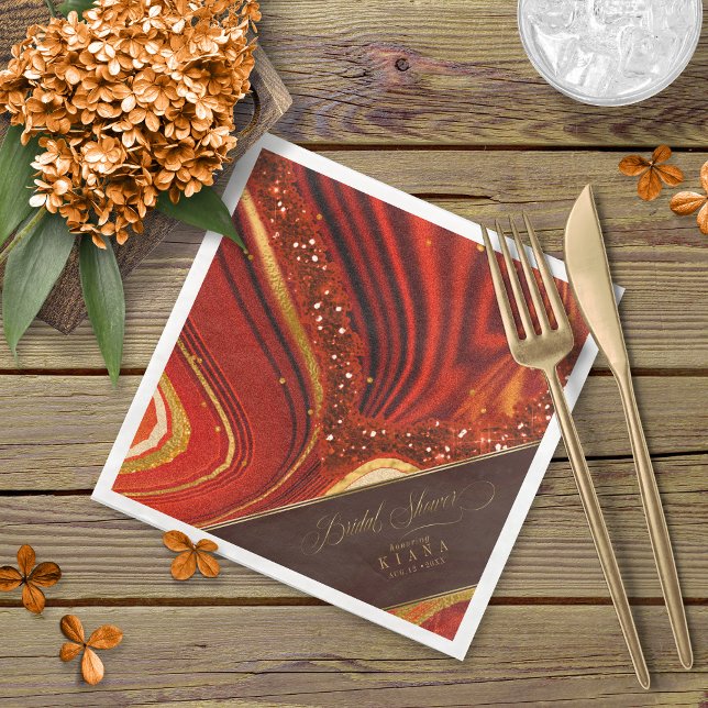 Abstract Agate Bridal Shower Hot Orange ID827 Napkin (Creator Uploaded)