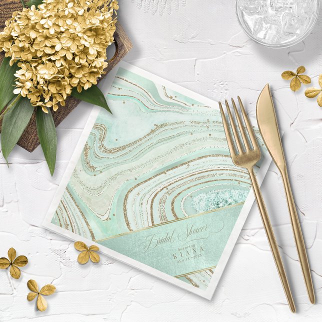 Abstract Agate Bridal Shower Mint ID827 Napkin (Creator Uploaded)