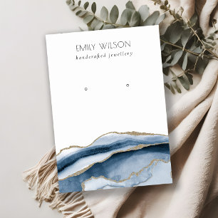 Abstract Agate Gold Navy Stud Earring Display Business Card