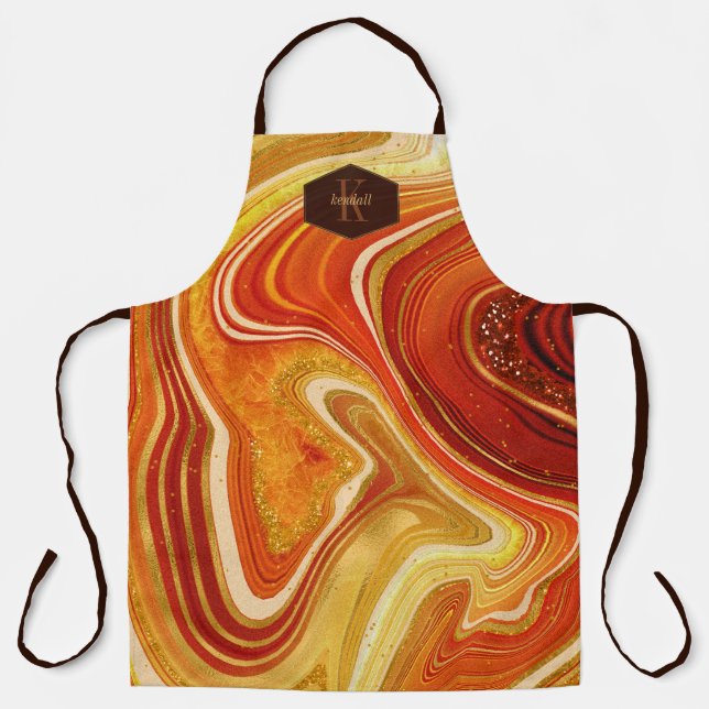 Abstract Agate Monogram Hot Orange ID827 Apron (Front)
