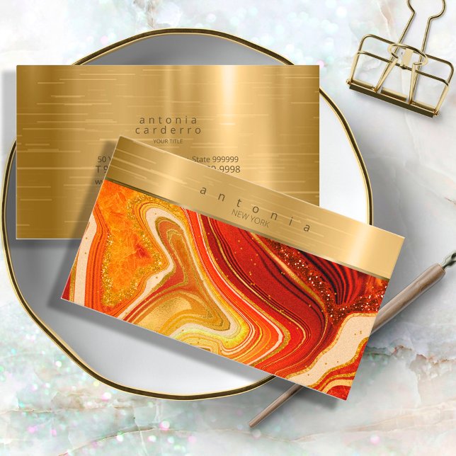 Abstract Agate Monogram Hot Orange ID827 Business Card (Creator Uploaded)
