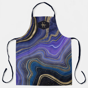 Abstract Agate Monogram Midnight ID827 Apron