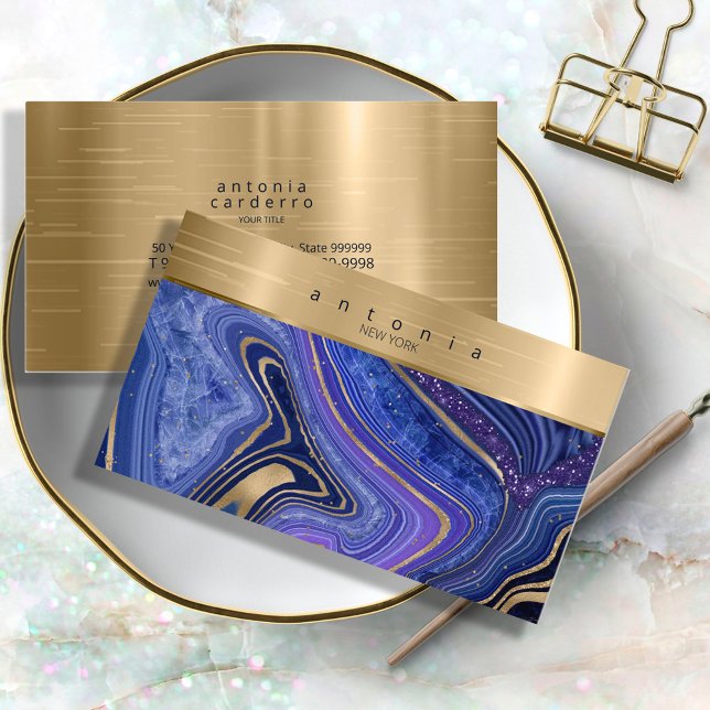 Abstract Agate Monogram Midnight ID827 Business Card (Creator Uploaded)
