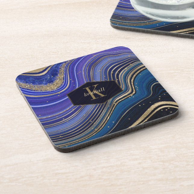 Abstract Agate Monogram Midnight ID827 Coaster (Left Side)