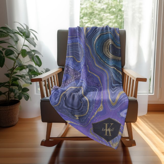 Abstract Agate Monogram Midnight ID827 Fleece Blanket (Creator Uploaded)