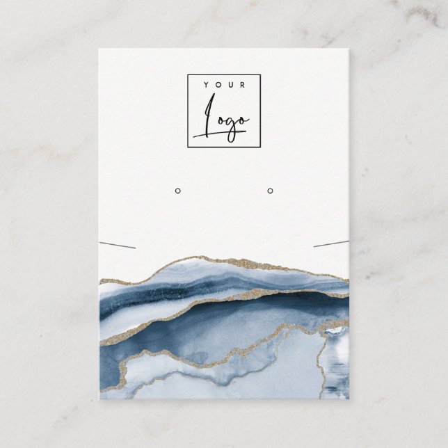 Abstract Agate Navy  Necklace Earring Logo Display Business Card (Front)