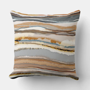 Abstract Agate Pattern Grey Brown Cream Throw Pillow