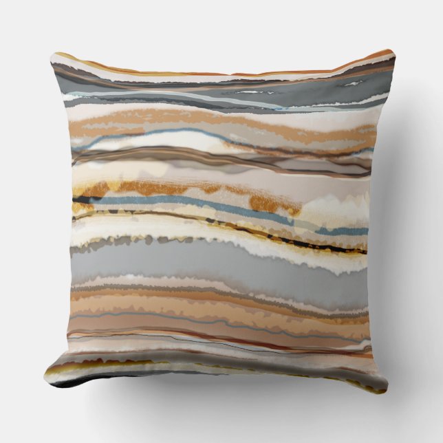 Abstract Agate Pattern Grey Brown Cream Throw Pillow (Front)
