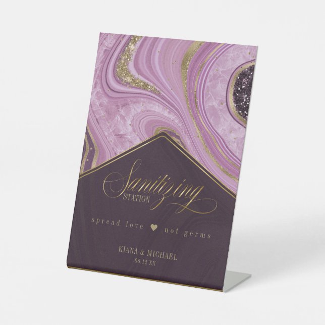 Abstract Agate Sanitizing Station Mauve ID827 Pedestal Sign (Front)