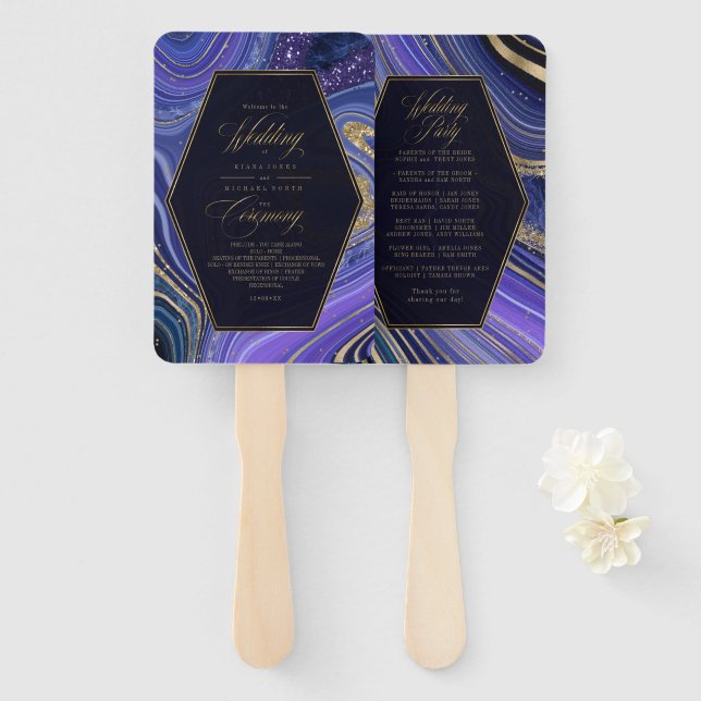 Abstract Agate Wedding Ceremony Midnight ID827 Hand Fan (Front and Back)